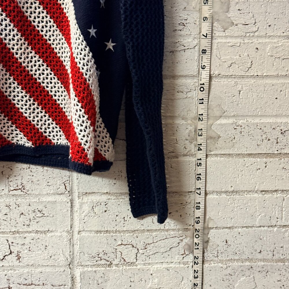 Norton Petites American Flag Open Knit Sweater PL Patriotic USA Semi Sheer - Picture 4 of 10